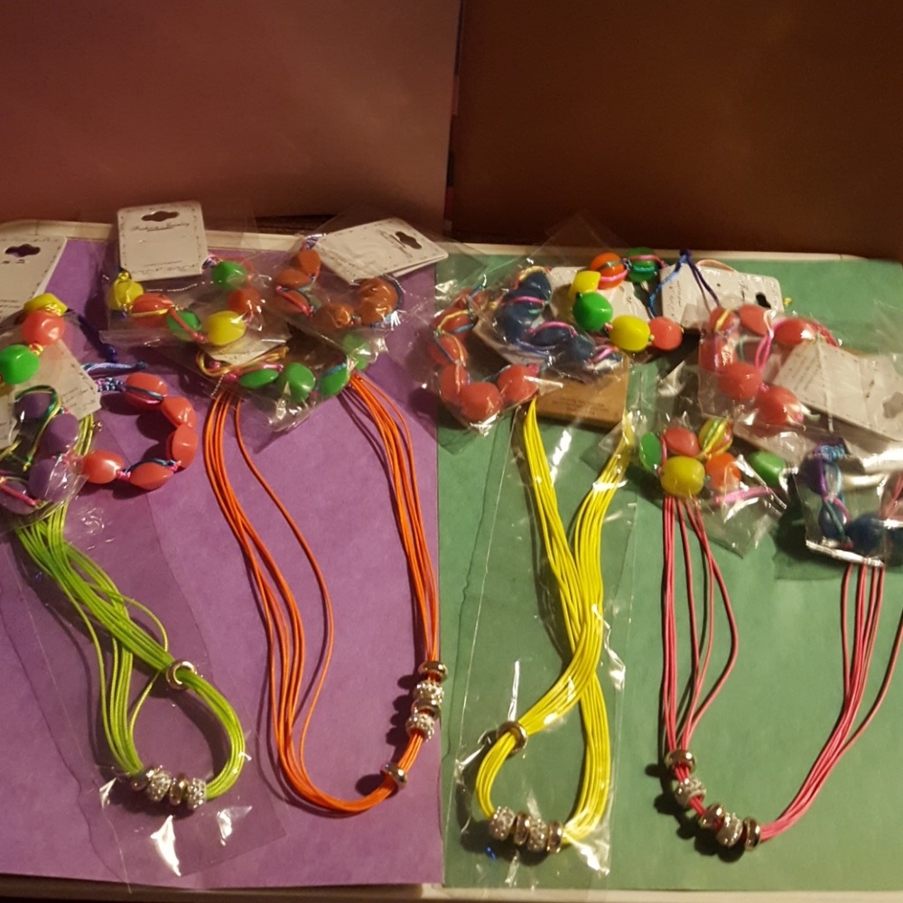 4pc multicolor Neon adjustable cord bracelet neckl
